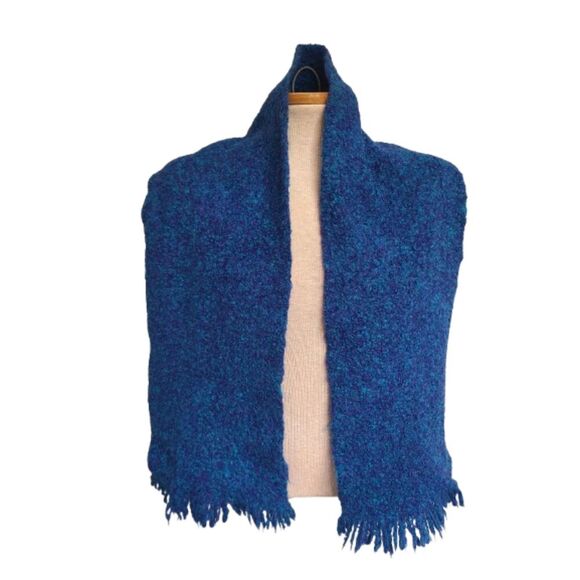 John J Murphy Irish Wool Blue Scarf Made Ireland Fringe Short Lambswool Unisex - Picture 1 of 4